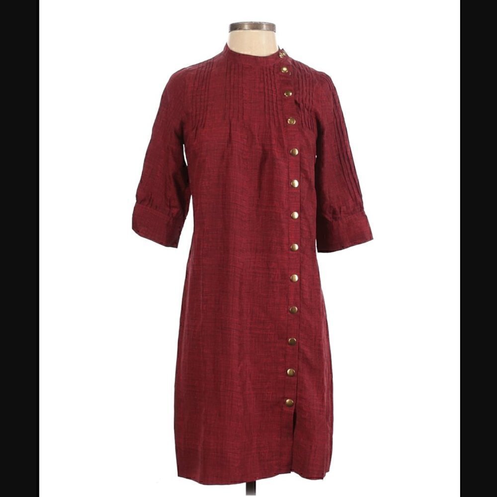 Anthropologie Mdchen Dress 0 Silk Scarlet Blaze Red Button Snap Button Party